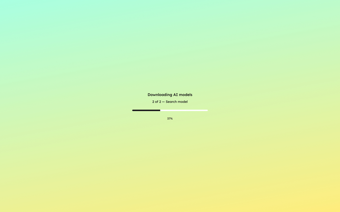UI message and progress bar showing inital AI models being downloaded on startup